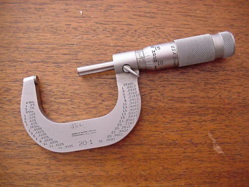 Brown &amp; Sharpe No. 20-1 1-2&#034; Outside Micrometer w/Carbide Faces/NR
