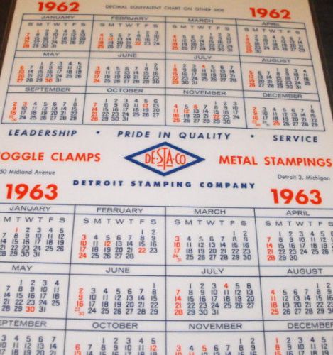Vintage 1962 1963 Destaco laminated calendar Detroit Stamping Company