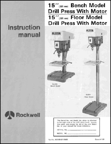 Rockwell 15 inch 15-090 &amp; 15-091 drill press manual for sale