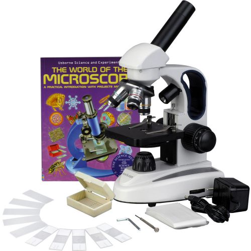 40x-1000x glass lens metal frame c&amp;f led compound microscope + slide kit &amp; book for sale