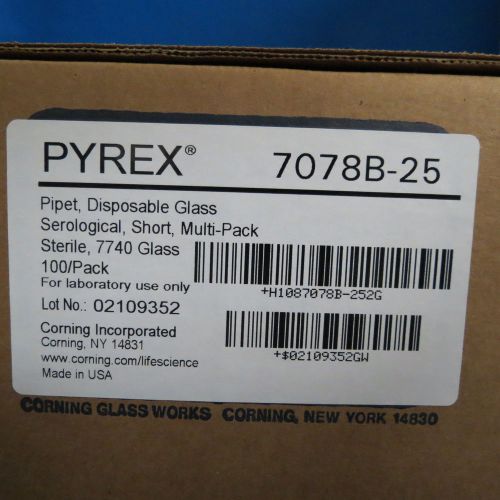 100 pyrex  25ml disposableshorty glass serological pipets  7078b-25 pipettes for sale