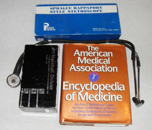 Blood pressure cuff, 2 stethoscopes, ama ecncyclopedia of medicine for sale