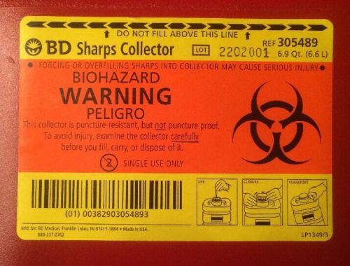 NEW BD Sharps Collector 6.9 Qt. 305489 Red