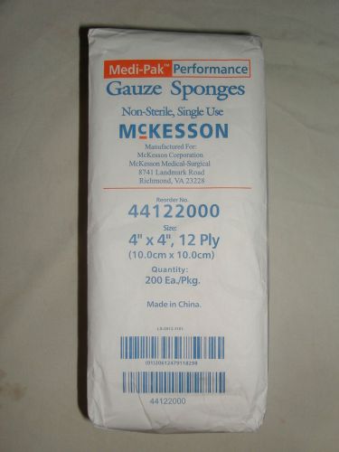 McKESSON 200 PKG. NON-STERILE 12-PLY 4&#034; X 4&#034; GAUZE SPONGES