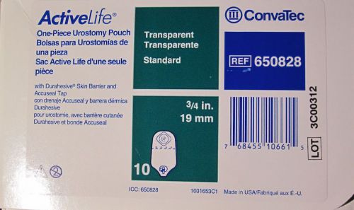 Convatec 650828 Active Life Urostomy Pouch w/ Durahesive 19mm stoma Box of 10