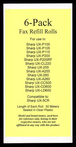 6-pack UX-5CR Fax Refills for Sharp UX-P200 UX-CL220 UX-CC500 UX-CD600 UX-LD600
