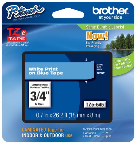 Genuine brother p-touch 3/4&#034; 18mm white on blue labeler tape tze 545 for sale