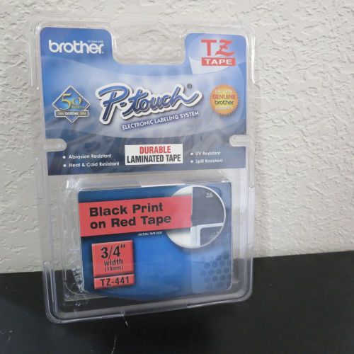NEW Brother P Touch TZ-441 TZ Tape 18mm 3/4&#034; W Black Print on Red Tape