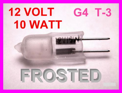 12 volt, 10 watt, g4, t3, frosted halogen mini bulb. 2-pin, 2,800k, 2,000 hours for sale