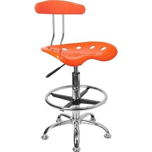 Vibrant orange and chrome drafting stool with tractor seat for sale