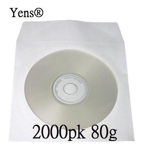 Yens? 2000 pcs White CD DVD Paper Sleeves Envelopes with Flap and Clear Window