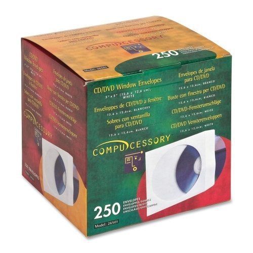 CD/DVD White Paper Sleeves with Clear Window, 250 Pack New