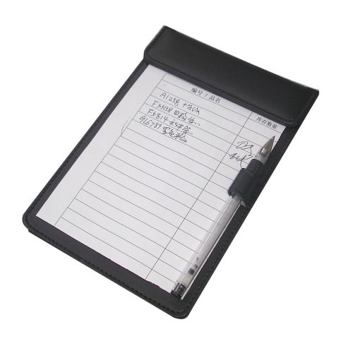 A6 Leather Rectangular Paper File Writing Pad Tablet Drawing with Pen Clip Black