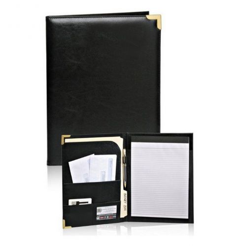 Deluxe Black Padfolio Gold Accents, Business Or Interview Professional Folder