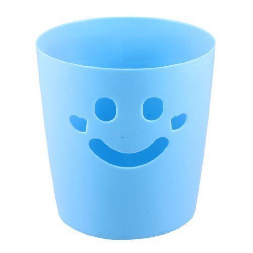 Sky blue plastic smiling face hollow design ruler eraser pen holder organizer gf for sale