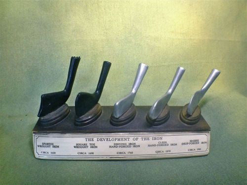 History of golf iron club display desk plaque, very highly detailed, must have for sale