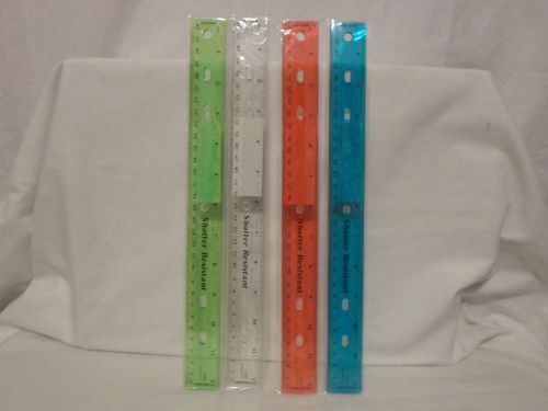8  Shatter-proof Ruler - 12&#034; L 1&#034; W- Plastic   Assorted Colors 2 of each color