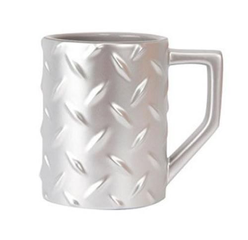 NEW Silver Diamond Plate Construction Mug Coffee Cup, Mr. Fix It DIY Man Gift