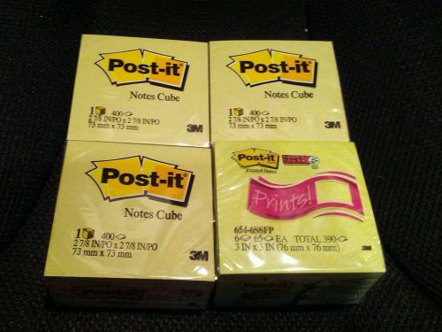 4 Packs Post-It Notes 1590 Sheets 3x3&#034; Assorted Colors 2053-SP, Prints 654-6SSFP