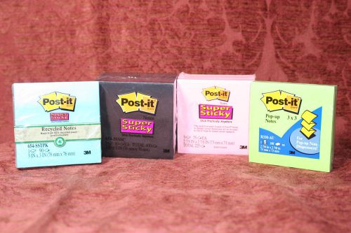 POST-IT NOTES lot - 3 super sticky and 1 pop up notes blk pink grn blue