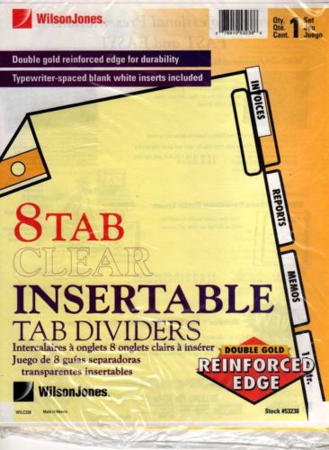 Wilson Jones 8 Tab Clear Insertable Tab Dividers, Gold Line Single Reinforced
