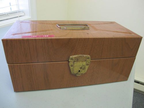 Ballonoff Porta File Woodgrain Mid century small metal filing box with handle