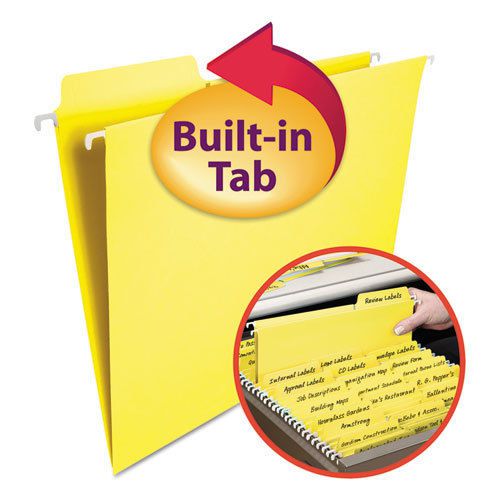 FasTab Hanging File Folders, Letter, Yellow, 20/Box