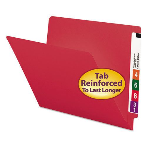 Colored file folders, straight cut, reinforced end tab, letter, red, 100/box for sale