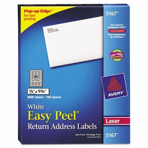 Avery Easy Peel Laser Address Labels, 1/2 x 1-3/4, White, 8000/Box (AVE5167)
