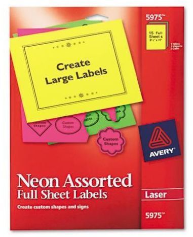 Neon Laser Labels Rectangle Assorted Fluorescent Ors 8 1/2 X 11- 5975