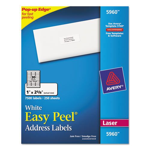 Easy peel laser address labels, 1 x 2-5/8, white, 7500/box for sale