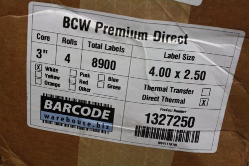 Box of 8900 bcw 4&#034; x 2.5&#034; 1327250 perforated direct thermal barcode labels for sale