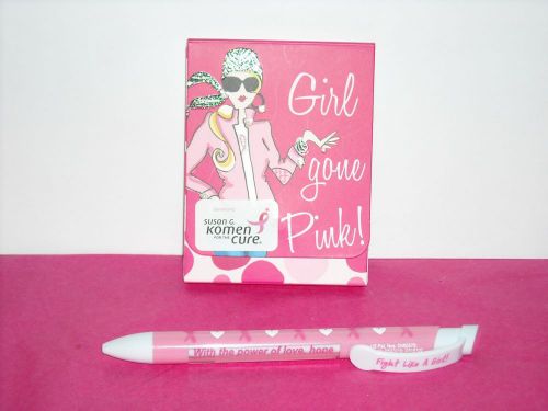 (#2527) &#034;breast cancer awareness&#034; &#034;fight like a girl&#034; pen &amp; 75 pg mini notebook for sale