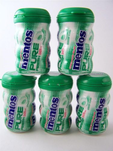 5 Pack MENTOS Pure Fresh Chewing Gum Spearmint **Curvy Bottles w/ 50 pc. each**