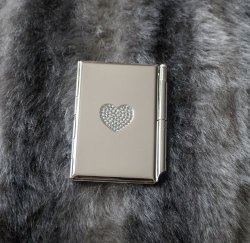 HEART DESIGN CARD CASE SILVER PLATED WITH A PEN BRAND NEW!