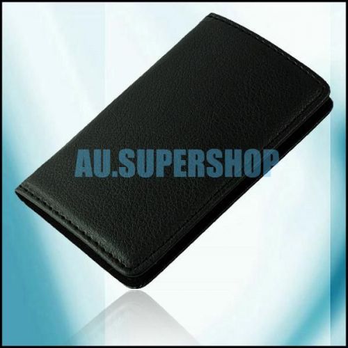 Faux leather magnetic name credit business card holder case wallet pouch black for sale