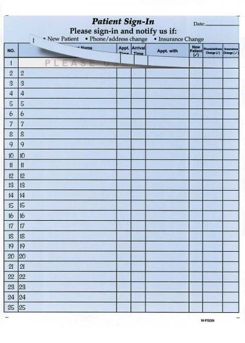 Patients Sign in Forms, HIPAA Compliant, Carbonless, 125 Sheets, Confidential