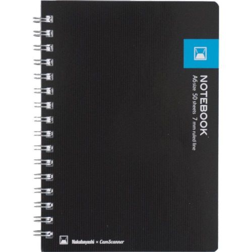Nakabayashi CamScanner Notebook, A6 Size, 50 Sheets/100 Pages 7mm Line, Black