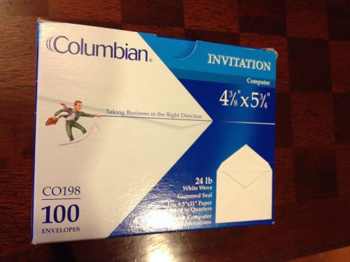 2 boxes x100 ct Invitation Envelopes 4 3/8 x 5 3/4 wedding White Columbian CO198