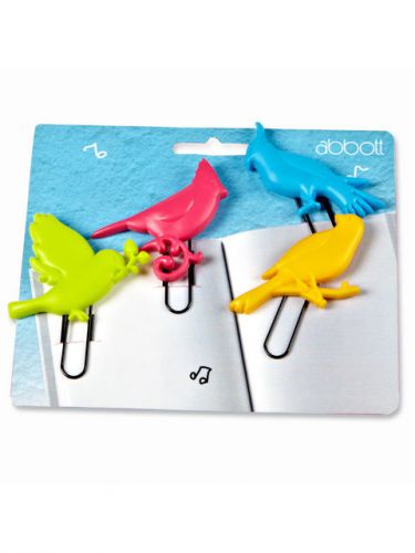 3&#034; Pac Set of 4 Black Pop-Art Color Bird Decorative Paper Clips