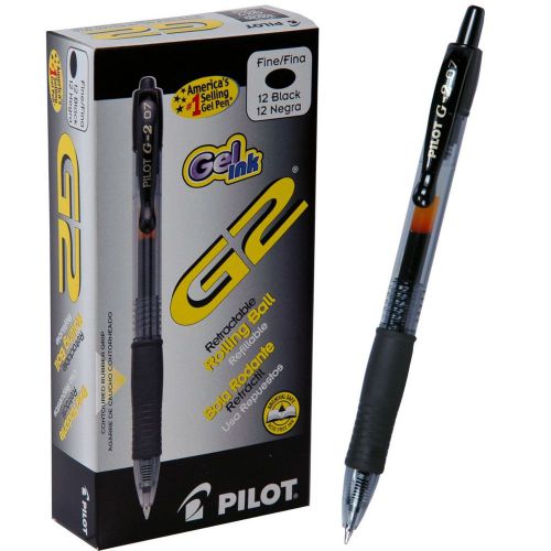 NEW Box of 12 PILOT BLACK G2 Gel Ink FINE Retractable Rolling Ball Pens 31020