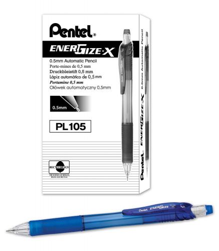 Pentel PL105 EnerGize-X Mechanical Pencil (0.5mm) Blue Barrel, Box of 12 - New