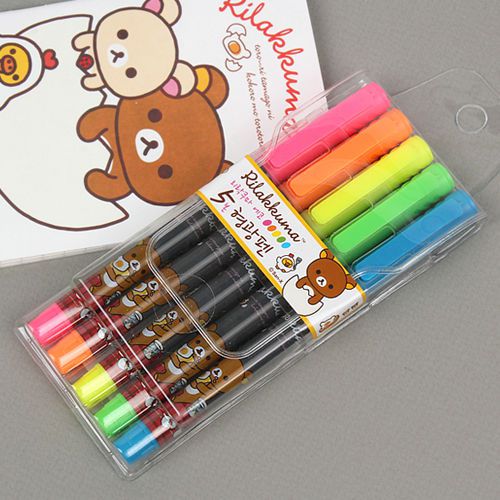 5pcs/set Cute Rilakkuma Colorful Highlighter Pen Marker School Office Supplies