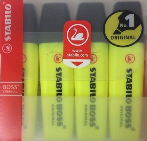 SET OF 4 STABILO BOSS ORIGINAL AUTHENTIC HIGHLIGHTERS PENS MARKERS 1 PACK Yellow