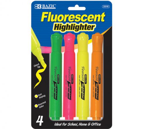 BAZIC Desk Style Fluorescent Highlighters (4/Pack), Case of 144