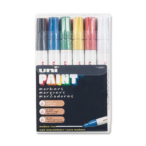 12 UNI MED POINT OIL BASE MARKERS WHITE, BLUE, RED OFFICE SUPPLIES PAINT MARKER