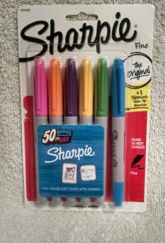 6 Pack Sharpie 5 Fine Point Permanent Markers Assorted Colors plus 1 Twin Tip