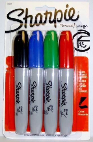 Sharpie Chisel Tip Permanent Markers, Assorted Colors, 4/Pack