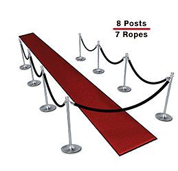 Queueing stanchions (8-pack with 7 black velvet ropes) for sale