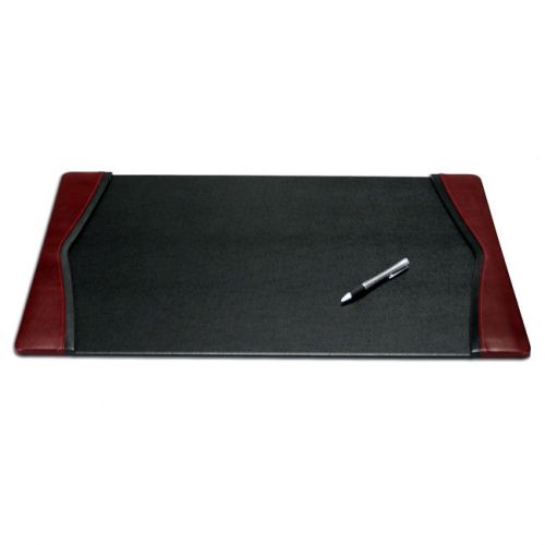 Dacasso Black-and-Burgundy Leather Desk Pad with Felt Bottom Brand New!